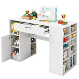 53" Counter Height Sewing Craft Table with 14 Storage Cubes, Large Drawer, Cabinet & Adjustable Shelf, 36" Artwork Workstation Drafting Writing Desk
