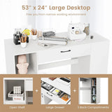 53" Counter Height Sewing Craft Table with 14 Storage Cubes, Large Drawer, Cabinet & Adjustable Shelf, 36" Artwork Workstation Drafting Writing Desk