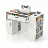 53" Counter Height Sewing Craft Table with 14 Storage Cubes, Large Drawer, Cabinet & Adjustable Shelf, 36" Artwork Workstation Drafting Writing Desk